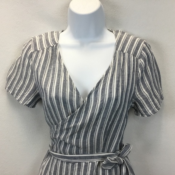 Marine Layer Frances Wrap Dress Linen Blend Striped - Picture 3 of 11
